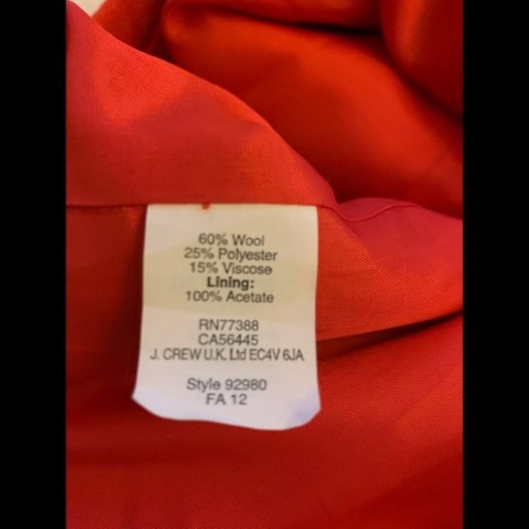 J.Crew Factory Red Wool Coat - Size 0 - Picture 9 of 9